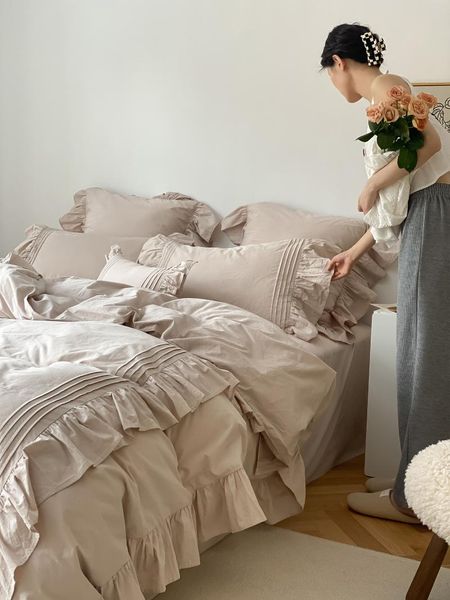 Conjuntos de cama Elegant Francês Princesa Estilo Algodão Quatro Peça Set Lace Cot Capa