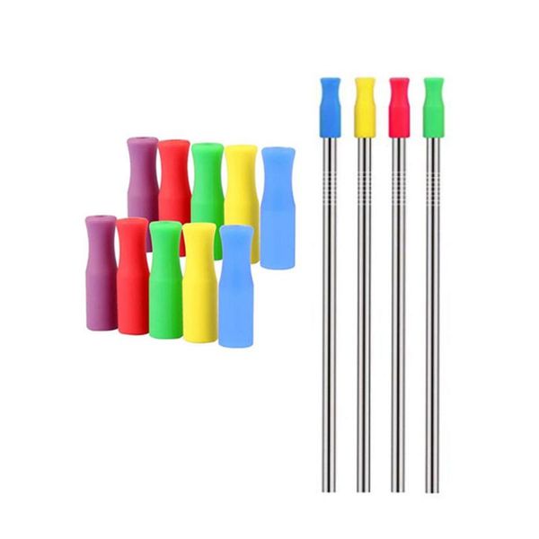 

disposable dinnerware 10/20/50pcs caps anti burn teeth protector bar reusable stainless steel straw grade accessories silicone tip cove