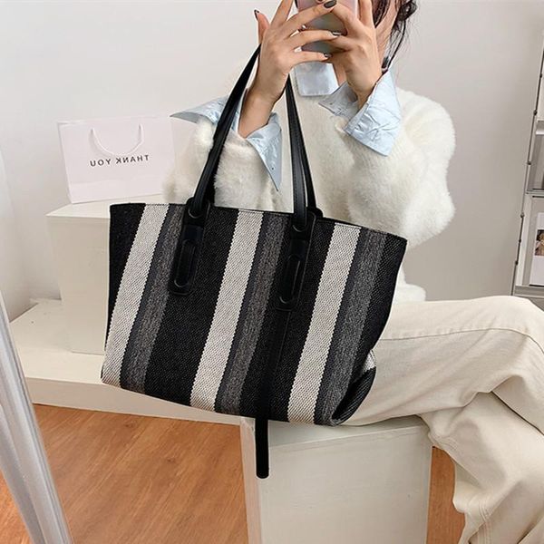 

evening bags vertical stripes designer shoulder for women 2021 fashion canvas handbags female large tote bag shopper