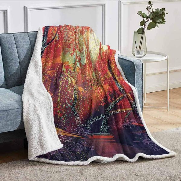 

plush throw blankets fall autumn scenery in habitat fairy tale woodland fiction view weighted blanket for adultsorange purple