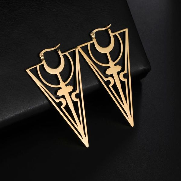

hoop & huggie teamer retro triangle cross earrings pentagram geometric stainless steel women moon statement vintage punk jewelry, Golden;silver