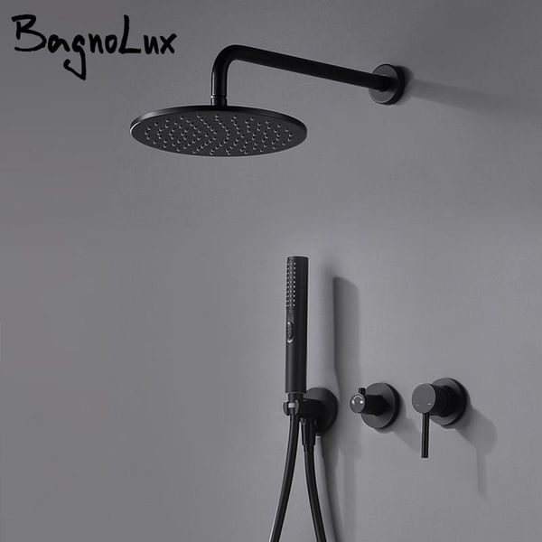 

black brass built-in shower mixer with water outlet holder rain hand-held head diverter bathroom set sets