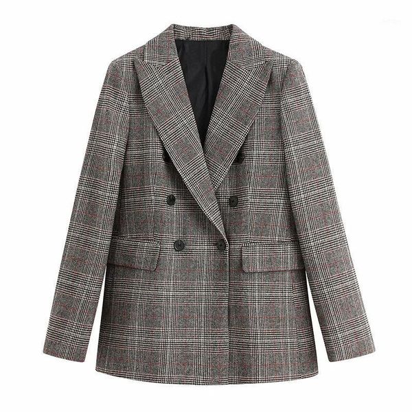 

women's wool & blends women fashion elegant commute plaid coat female work double-breasted lapel long sleeves jacket chic top, Black