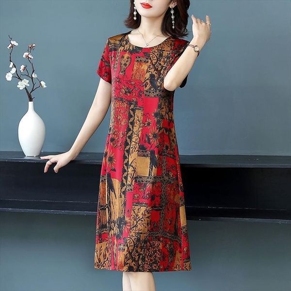 

vintage floral printed midi women dresses summer vestido de mujer femme robe, Black;gray