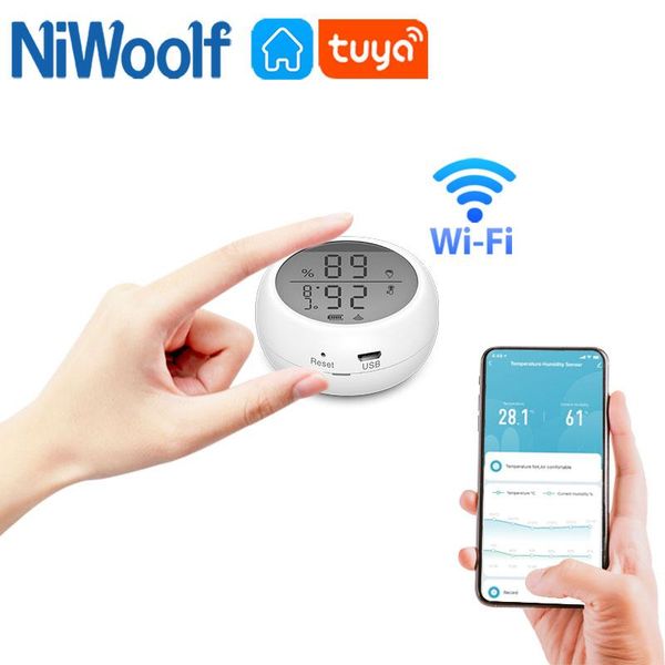 

smart home control tuya wifi temperature detector and humidity sensor led screen indoor hygrometer thermometer for alexa google