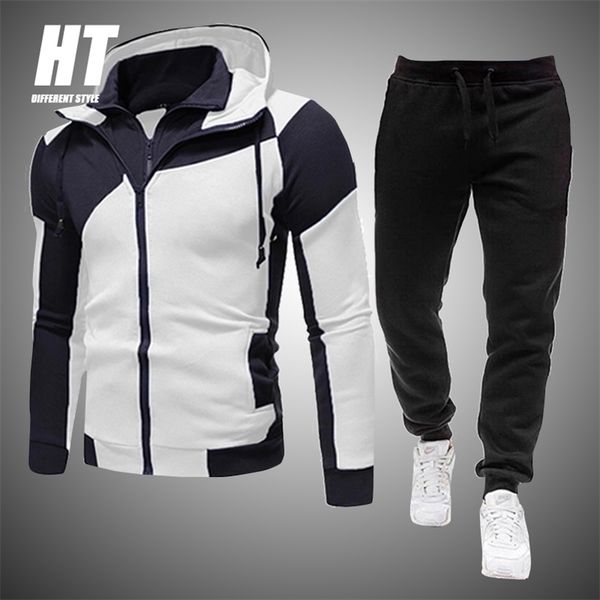 

men's tracksuits patchwork brand sportswear 2 piece sets+pants zipper hooded sweatshirt male streetswear casual jackets 211023, Gray
