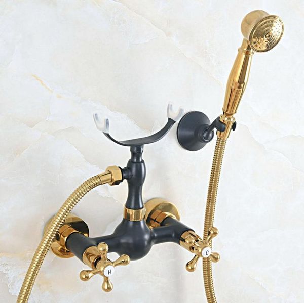 

black & gold brass bath shower faucets set wall mounted faucet head sets with hand sprayer kna533 bathroom