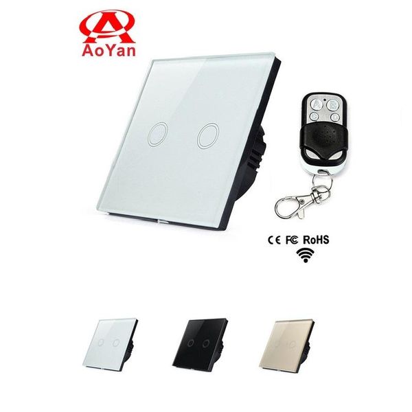 

smart home control aoyan eu standard touch switch,2 gang 1 way crystal glass panel wall switch,110-250v remote switch compatible broadlink r