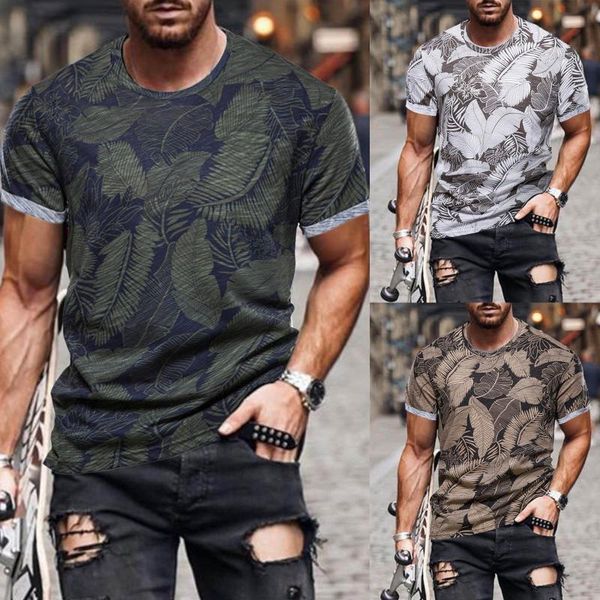 

men's t-shirts men t-shirt solid color leaves printing spring summer casual fashion short-sleeve printed travel retro shirt camisetas, White;black