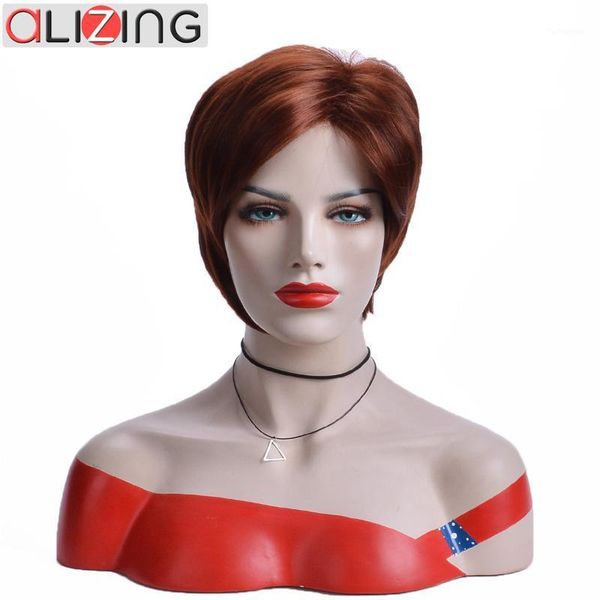 

alizing short curly red synthetic female haircut straight natural heat resistant hair for american africa women style1, Black