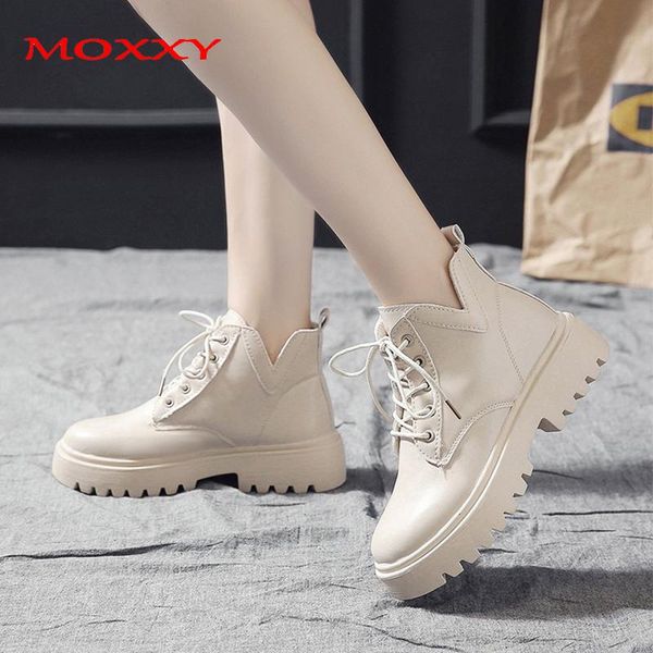 

boots 2021 autumn winter women ankle beige leather combat warm fur black gothic platform for shoes