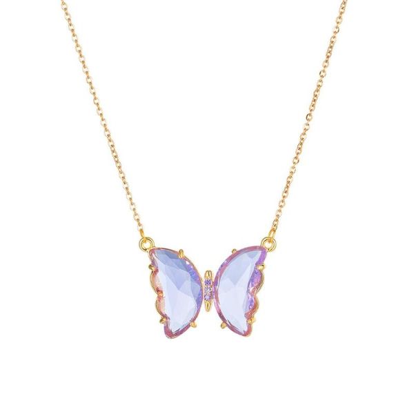 

fashion purple glass crystal butterfly necklaces for women kpop jewelry stainless steel chains pendants wholesale pendant, Silver