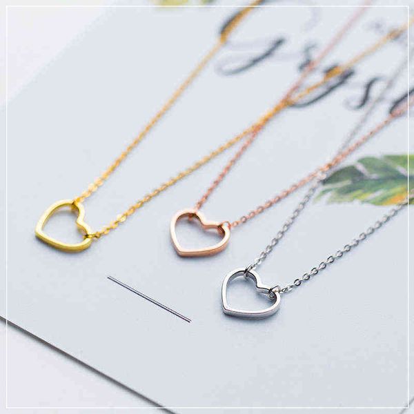 

modian 3 color fashion romantic simple hearts pendant necklaces for women 100% 925 sterling silver charm anniversary jewelry y1217