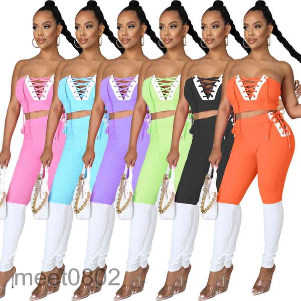 

women's two piece pants 6 colors selling designer fashion leisure positioning splicing bra strap sets slim breast wrap trouser, White