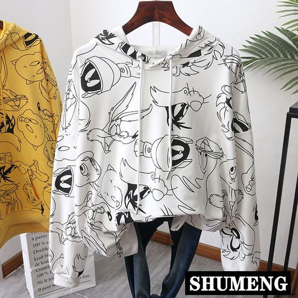 

women's hoodies & sweatshirts 2021 spring cartoon printed plus size drawstring hooded sweatshirt female harajuku hip-hop hoodie student, Black