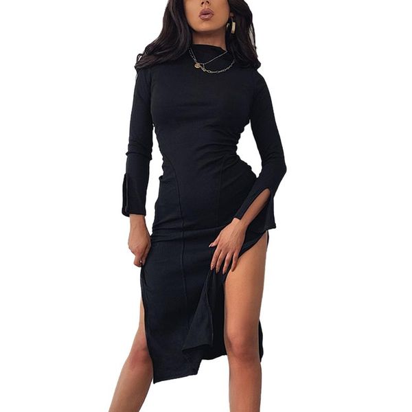 

casual dresses pd arrival turtleneck long bodycon dress women autumn winter sleeve basic red black white solid midi, Black;gray