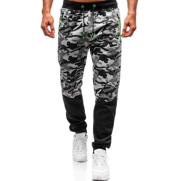 

men's pants men sweatpants 2021 autumn trousers camouflage elastic waist casual breathable patchwork for daily wear, Black