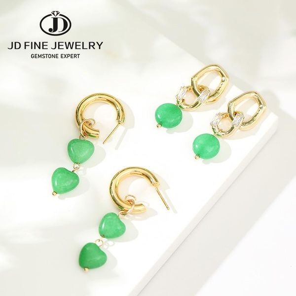

dangle & chandelier jd design green chalcedony round heart shape earrings hoops twist copper circle handmade jewelry earring for women girl, Silver