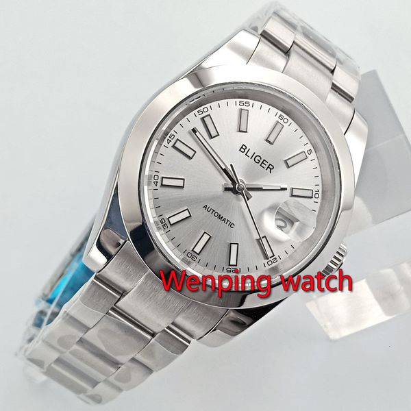 

sapphire glass 40mm white sterile dial polished case light-emitting marks rustless steel tape automatic watches, Slivery;brown