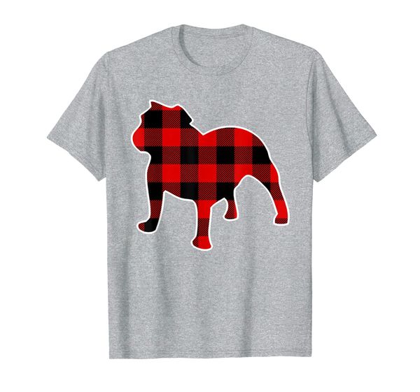 

bulldog red buffalo plaid pet pup matching pj family gift t-shirt, White;black