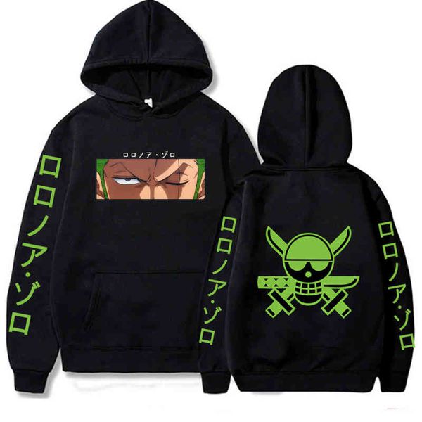 

mens anime one piece spring and autumn sports casual roronoa zoro hoodie fashion pullover, Black