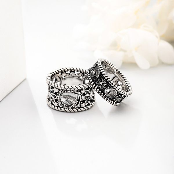 

design jewelry s925 sterling silver carved pattern daisy pair fashion ring