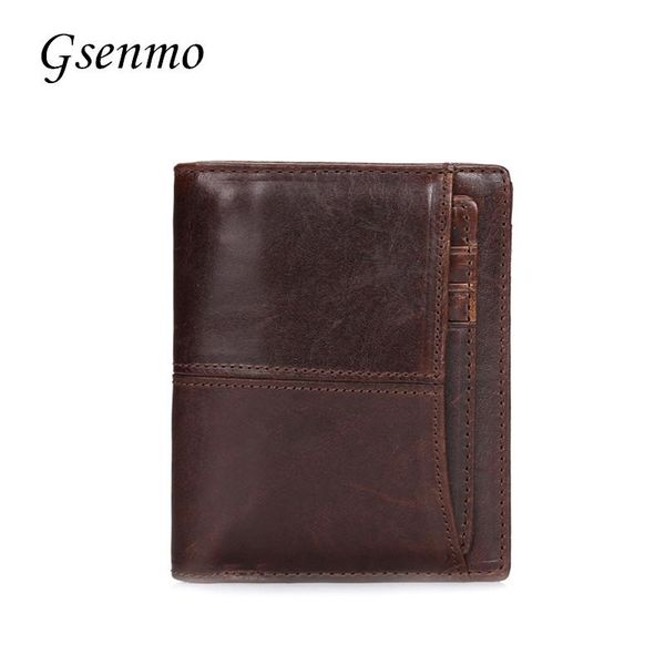 

wallets gsenmo genuine leather vintage men coffee male wallet with card holder for men's purse carteira, Red;black