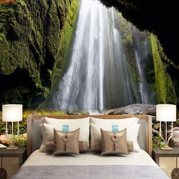 Foto personalizzata Impermeabile Tela Murale Carta Da Parati 3D Montagna Acqua Cascata Paesaggio Pittura Carte Da Parati Complementi Arredo Casa Soggiornobuona qualità