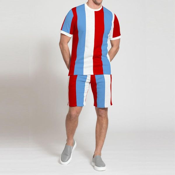 

men's tracksuits the summer beach sports casual suit short sleeve t-shirt round collar trend striped jacket trousers, Gray