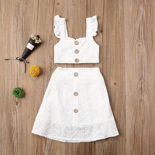 

brand children girl 2 pieces clothes set summer toddler infant kids girls ruffles vest crop high waist a line, White
