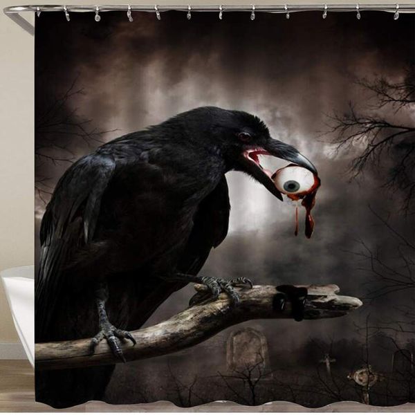 

bathroom shower curtain,black crow horror eye gothic forest cemetery halloween ghost,polyester fabric shower curtains waterproof