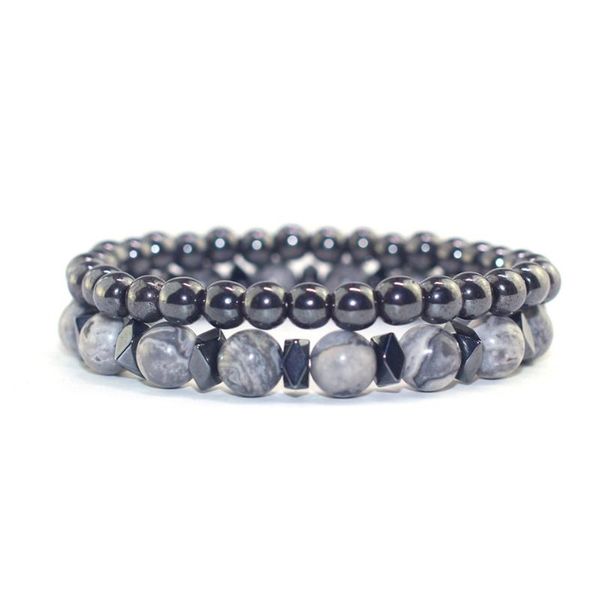 

beaded, strands european and american style fashion men beaded bracelets set natural map stone beads bracelet healthcare hematite, Black