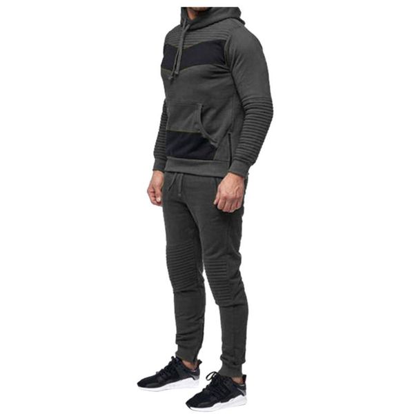 

men's tracksuits man 2 pieces tracksuit military hoodie sets solid color autumn winter hoodies sweatshirts and long pants #t3g, Gray