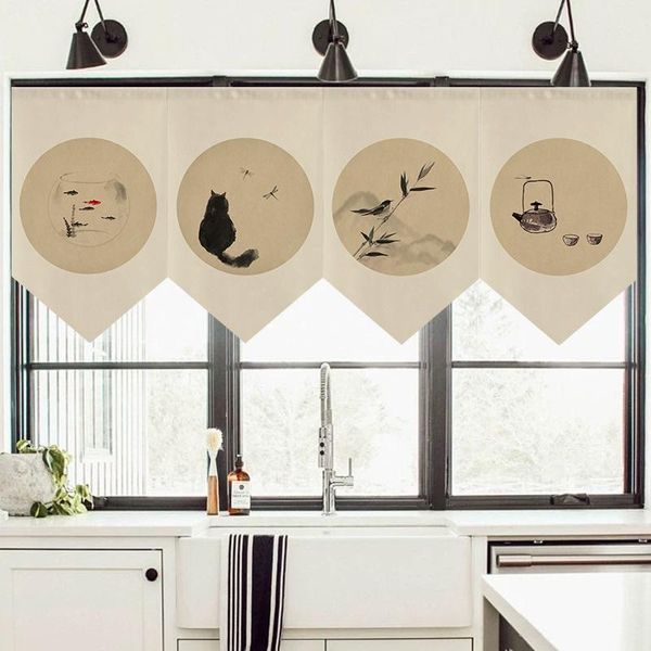 

curtain & drapes chinese style decorative short triangle flag kitchen living room bedroom bathroom hanging noren