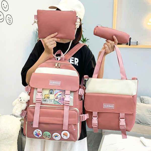 

school bags 4 pcs/set student backpack female high-capacity softback teenage girls children orthopedic bag