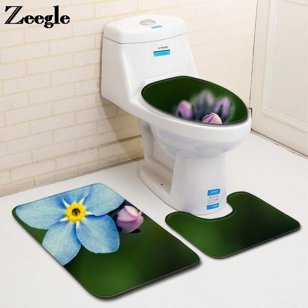 

bath mats mat and toilet carpet in the bathroom antislip seat cushion dustproof waterproof fresh flowers printing foot rug set