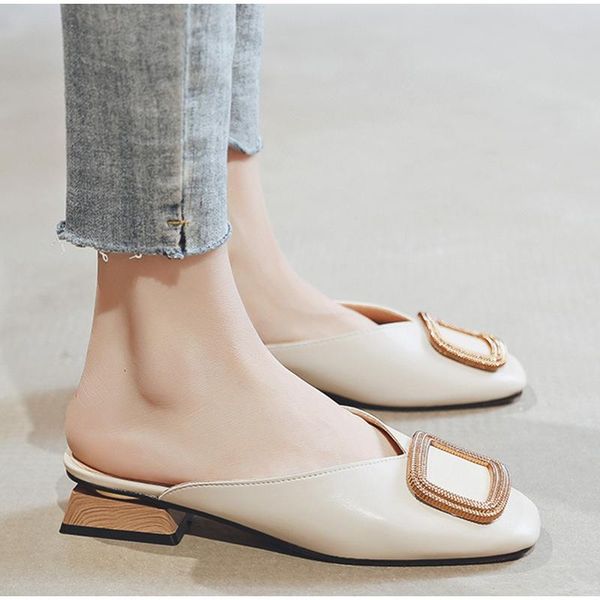 

slippers women's shoes 2021 summer fashion casual mules office ladies low heels female sandals pu leather elegant woman slides, Black