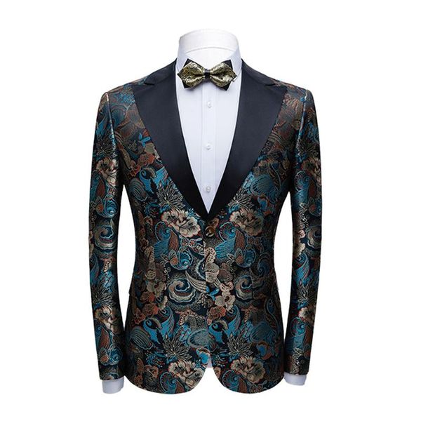 

men's suits & blazers 2021 fashion suit party coat casual slim fit blazer buttons 3d floral jacket men 1095, White;black