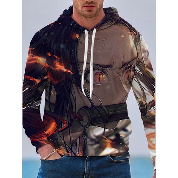 

anime trend pattern men is a 3d printed hoodie visual impact party punk goth round neck american sweater hoodie, Black