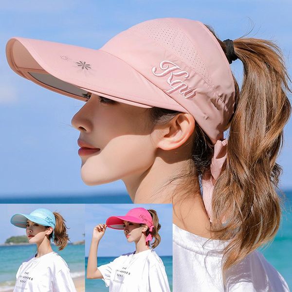 

wide brim hats summer sun hat visor caps female scalable empty baseball cap outdoors uv protection beach for women, Blue;gray