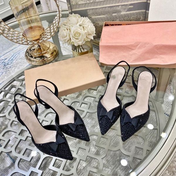 

dress shoes pointy heels for women 2021 wedding versatile rhinestone sandal fashion leather thin heel single evening, Black