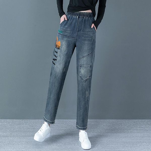 

women high waist harem pants korean denim jeans design thin loose trousers radish 2021 women's, Blue