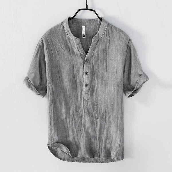 

t-shirt l888v collar men's linen casual solid short sleeve wear, White;black