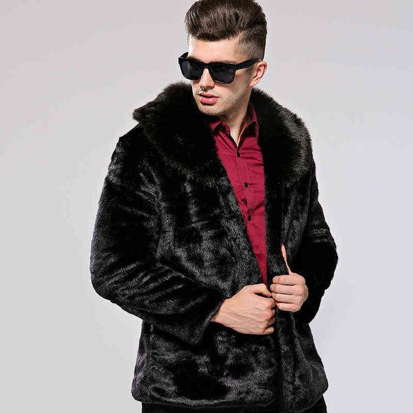 

autumn faux mink fur leather jacket mens winter thicken warm coat men loose jackets jaqueta fashion 211207, Black