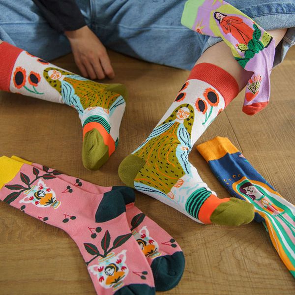 

autumn and winter design women's socks lovely rabbit middle tube illustration pattern versatile cotton women, Black;white