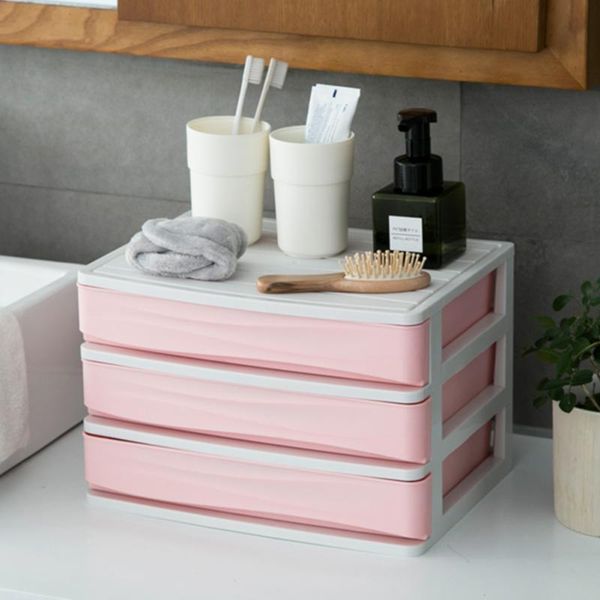 

bathroom storage & organization plastic cosmetic drawer makeup organizer box container desksundry case(3-layer+partition )