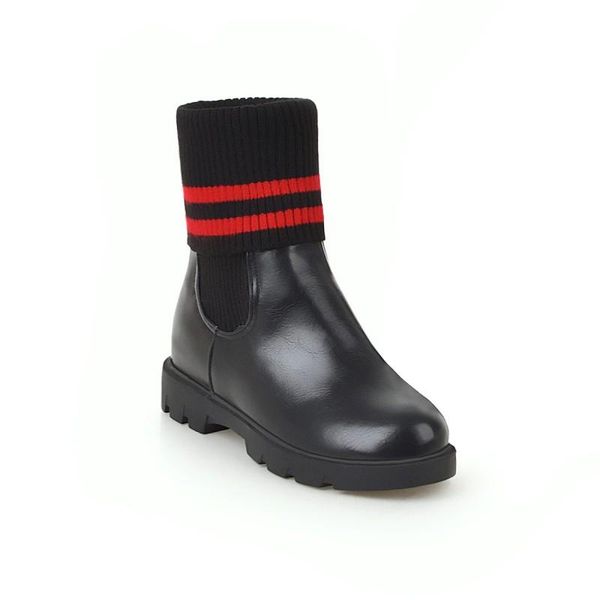 

boots big size round head color matching women shoes ankle for ladies woman winter, Black