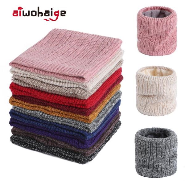 

scarves winter ring scarf women men solid knitted warm boys girls plus velvet thickening neck female wool soft, Blue;gray