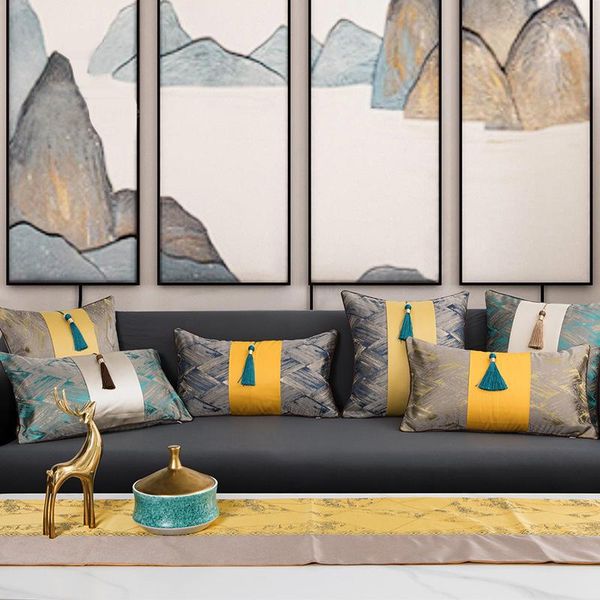 

cushion/decorative pillow chinese style sofa pillowcase tassel stitching cushion seat bedside lumbar home decoration