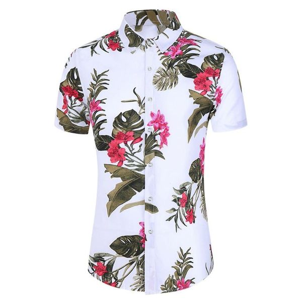

summer mens short sleeve beach hawaiian shirts slim loose casual floral regular plus size clothing chemise homme men's, White;black